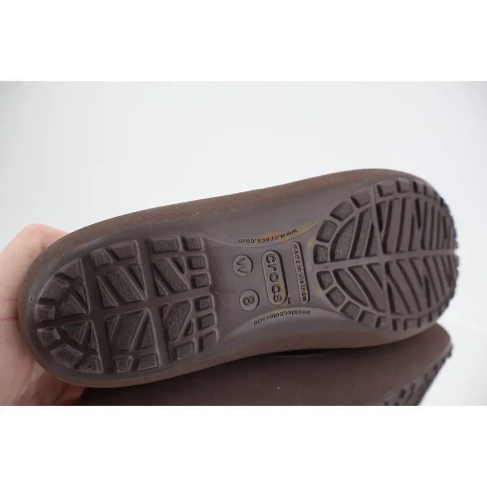 CROCS Women's Mammoth Ballet Flats Size 8 Fleece Lined Shoe Brown Fleece Slip On